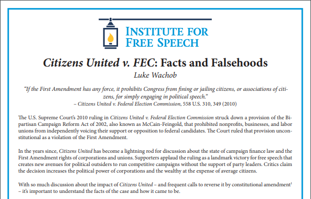 Citizens United v. FEC: Facts and Falsehoods - Institute For Free Speech